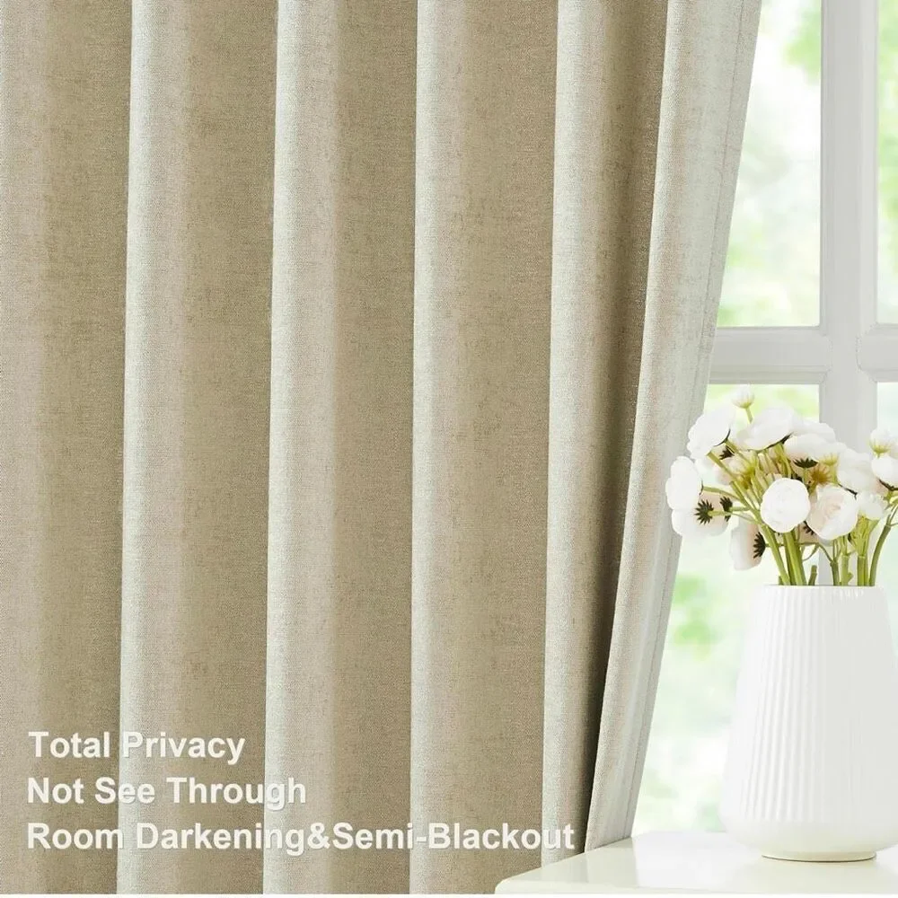 Vision Home Pinch Pleated Light Filtering Curtains Velvet Chenille Window Curtai